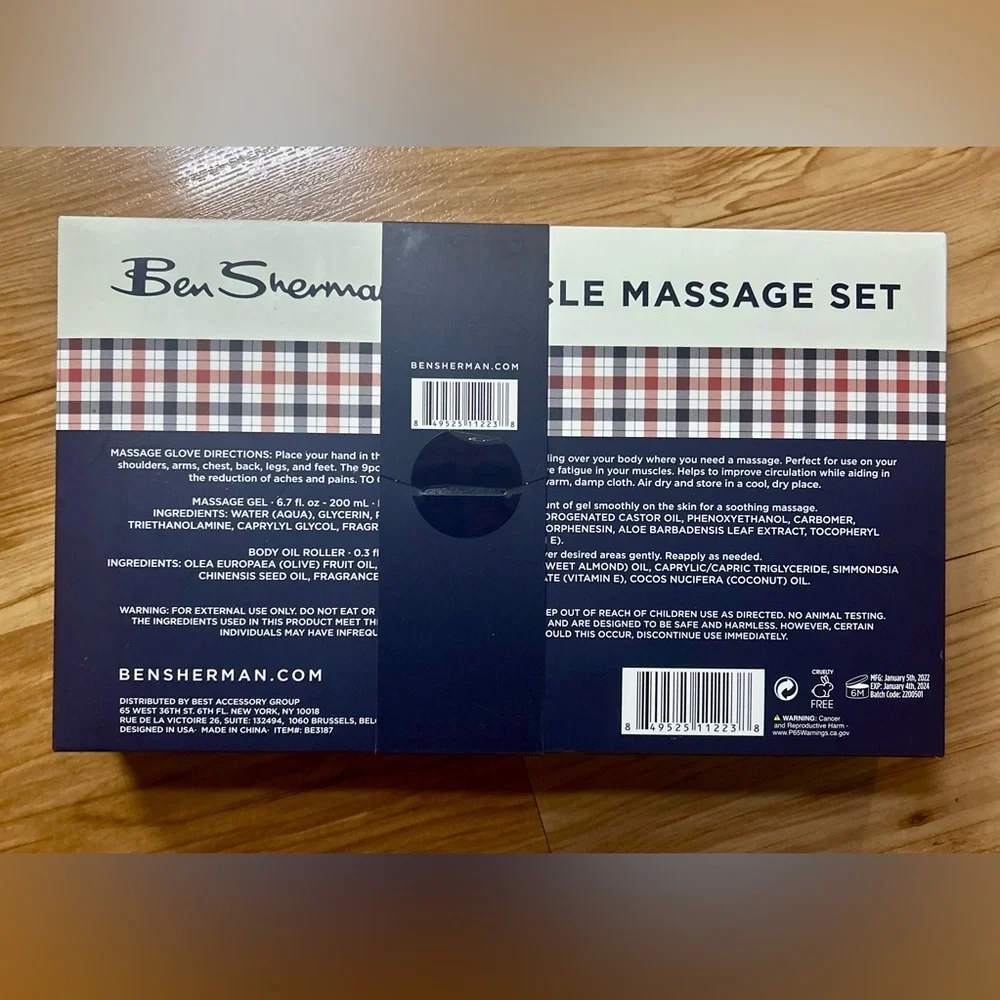 Ben Sherman Plaid Muscle Massage Set NIB Body Oil Roller Massage Gel Gift Set